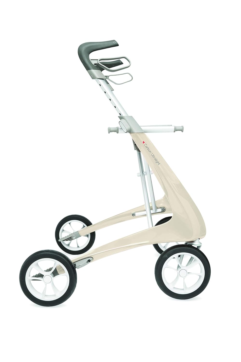 byACRE Carbon Ultralight Rollator Walker with Organizer Bag, Wide Track, Oyster White