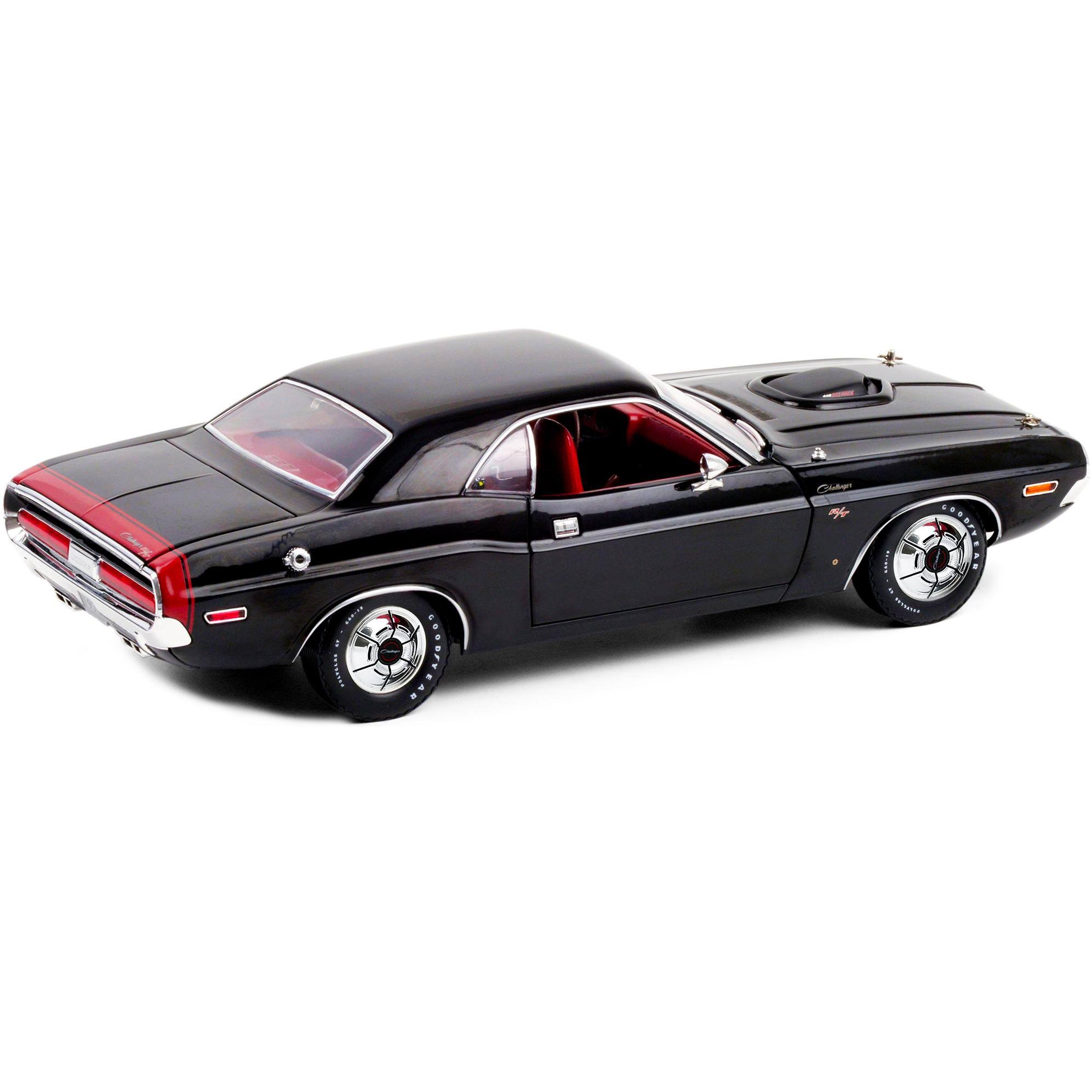 1970 Dodge Challenger R/T 440 Six Pack Black with Red Interior and Deluxe Wheel Covers 1/18 Diecast Model Car by Greenlight