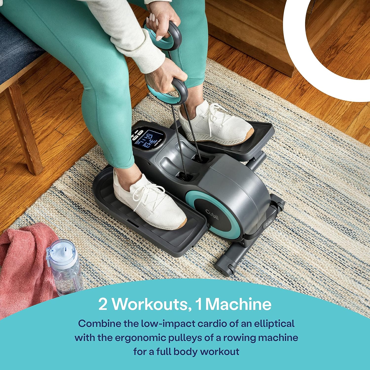 Cubii Total Body - Under Desk Seated Elliptical Pedal Exerciser with Built in Upper Body Resistance Bands, 12 Levels of Resistance, LCD Display, Whisper Quiet with Bluetooth - Adult to Seniors