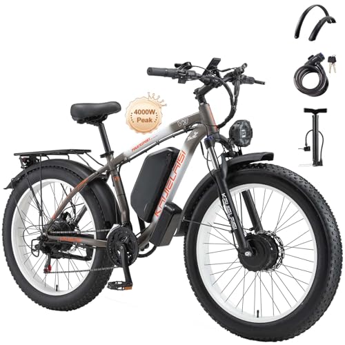 Electric Bike for Adults, 4000W Peak Power 26” Fat Tire Ebike, 34MPH AWD Dual Motor Electric Bicycles, 48V 23AH Removable Battery Fast Dual Hydraulic Brakes Electric Mountain Bike