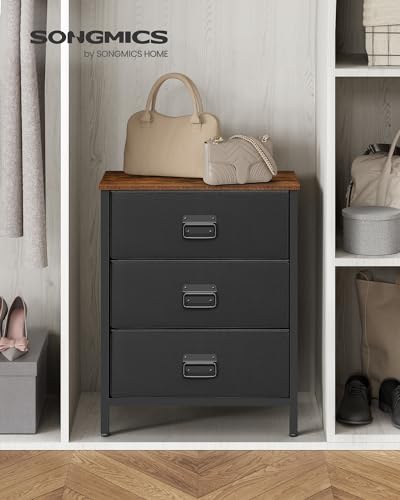 SONGMICS Dresser for Bedroom, Storage Organizer Unit with 7 Fabric, Chest, Steel Frame, for Living Room, Entryway, Rustic Brown and Black ULTS227B01, 1 Pack with 7 Drawers