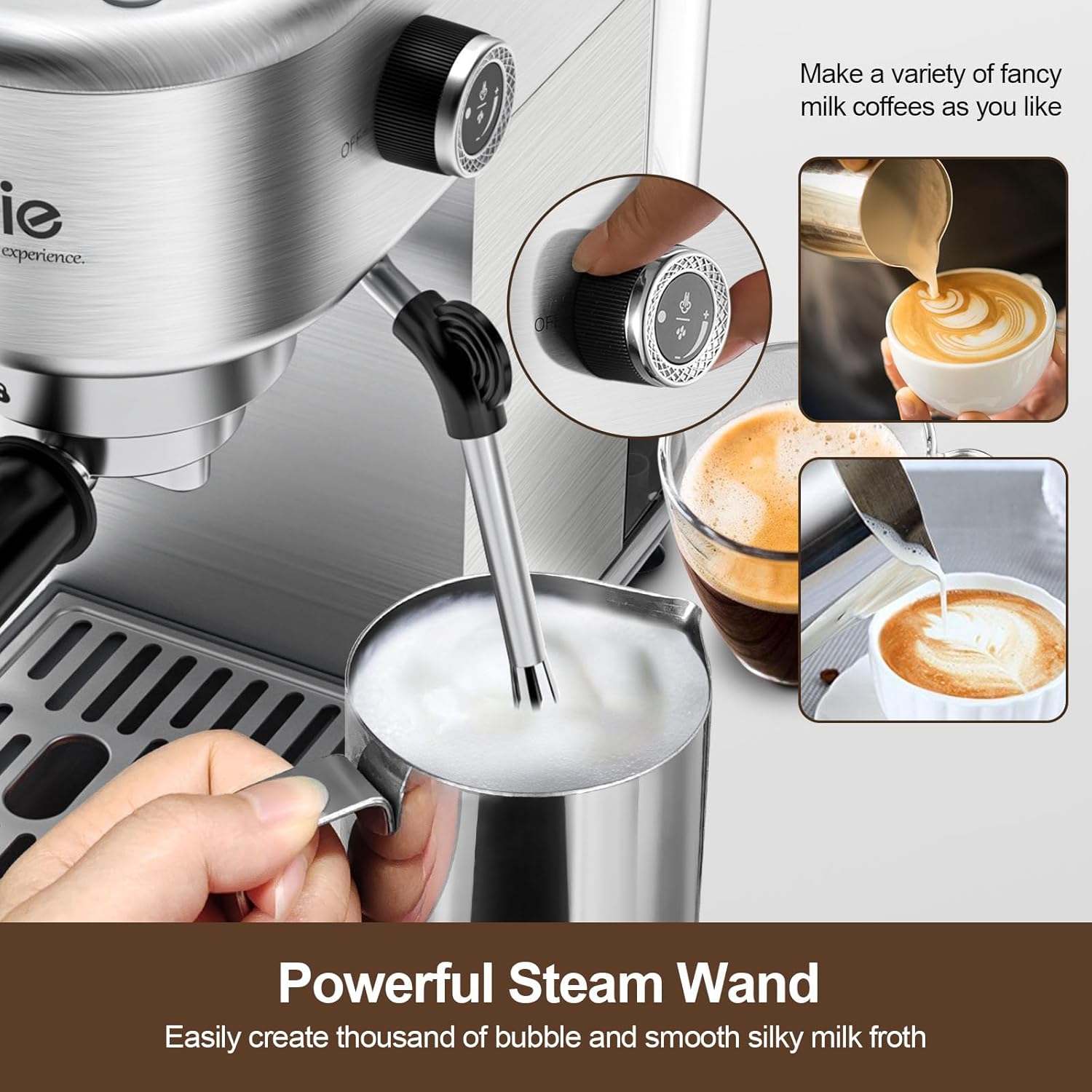 Espresso Coffee Machine for Home 20 Bar, Professional Compact Cappuccino Machine Maker for Latte, with 40oz Detachable Water Tank, 1350W Strong Power, Stainless Steel