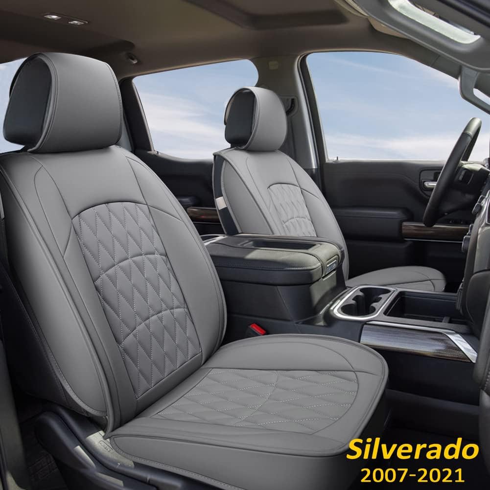 GIANT PANDA Rear Bench Car Seat Covers Customized Fit 2007-2021 Chevy Silverado and GMC Sierra 1500 2500HD 3500HD Crew Double Extended Cab Luxury Faux Leather Pickup Trucks Seat Protectors (Grey) Pack of 2