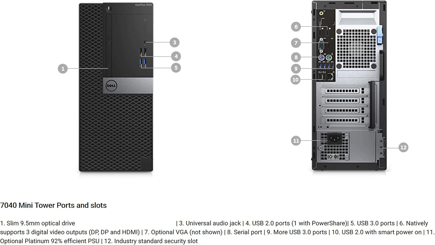 Dell Optiplex 7040 Mini-Tower Desktop PC, Intel Quad-Core i7-6700 4.0 GHz, 8GB RAM, 256GB NVMe SSD, HD Graphics 530 4K, DisplayPort, HDMI, AC Wi-Fi, Bluetooth - Windows 10 Pro (Renewed)