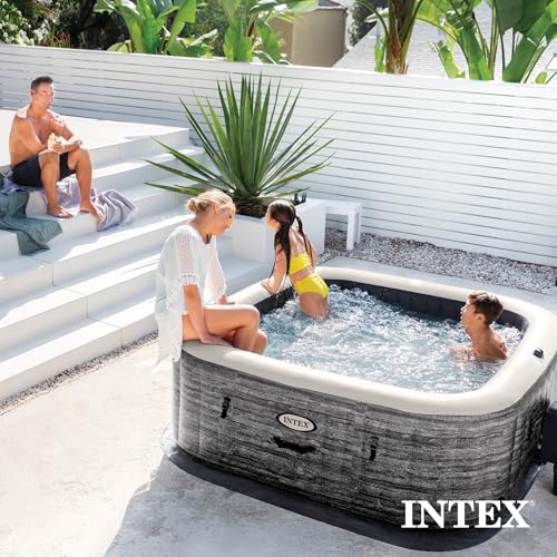 INTEX 28451EP PureSpa Greystone Deluxe Spa Set: Includes Energy Efficient Spa Cover and Wireless Control Panel – Spa Control App – Built-in FastFill Inflation System – 6 Person Capacity – 77" x 28"