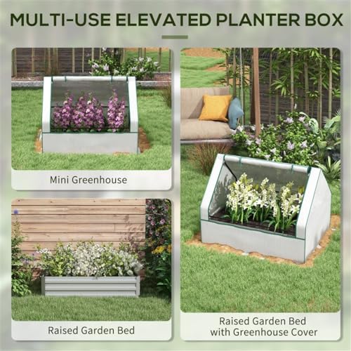 Mini Greenhouse - Garden Bed with Greenhouse Cover - Indoor Outdoor Pop Up Greenhouse with High Strength PE Cover and Roll-up Window - House Plant Protecting Plant from Sun, Rain, and Birds - White