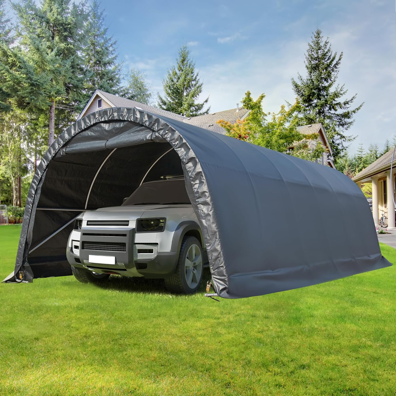 MELLCOM 12 x 24 FT Heavy Duty Carport, Portable Garage with All-Steel Metal Frame and Round Style Roof, Anti-Snow Car Canopy Outdoor Storage Shelter for Car, Truck, Boat