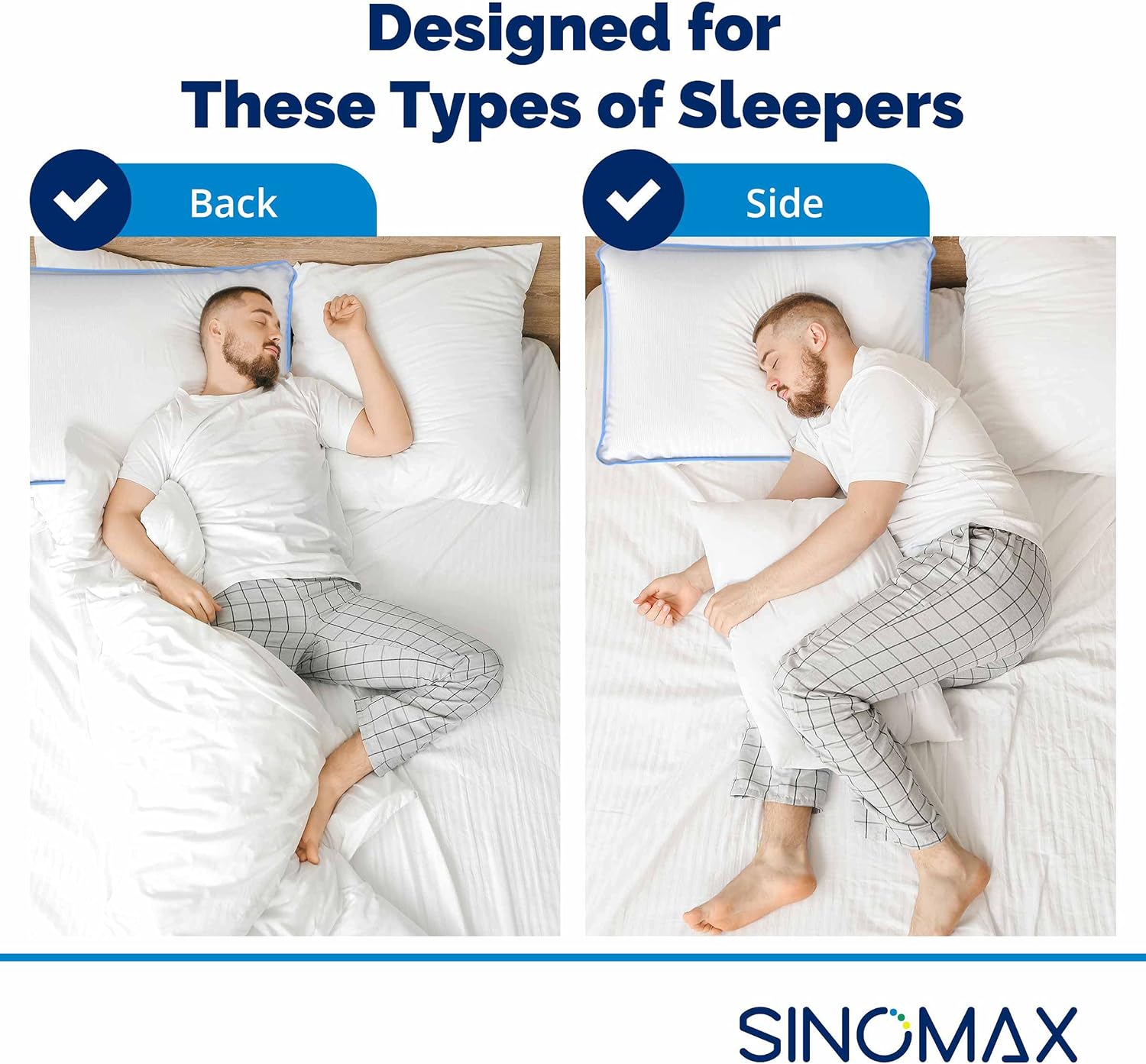 SINOMAX Hybrid Memory Foam Pillow | Ergonomic Medium Firm Pillow for Side and Back Sleepers | with Breathable Hypoallergenic Pillowcase | 24 x 16 inches
