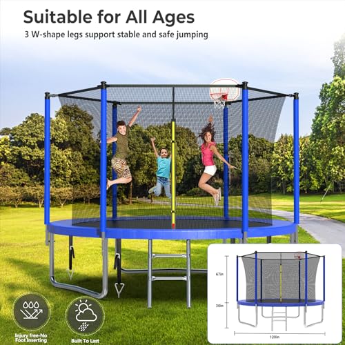 Upgraded 16FT 15FT 14FT 12FT Trampoline for Kids and Adults, Large Outdoor Trampoline with Enclosure, Backyard Trampoline with Basketball Hoop and Net, Capacity for 4-6 Kids and Adults