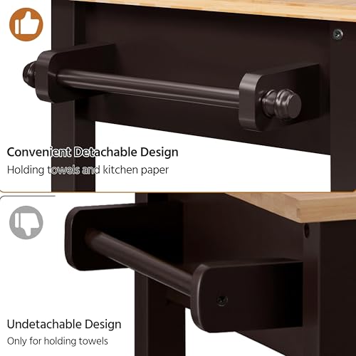 Yaheetech Kitchen Island Cart on Wheels with Bamboo Tabletop, 3-Tier Rolling Kitchen Island Microwave Cart with Drawer, Detachable Towel, 3 Hooks, 17" D x 37.5" W, White