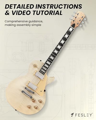 Fesley DIY LP Style Electric Guitar with Mahogany Wood Body/Neck, 6 String, Techwood Fretboard, H-H Pickups, Flamed Maple Veneer Top, Build Your Own Guitar Kit - Natural