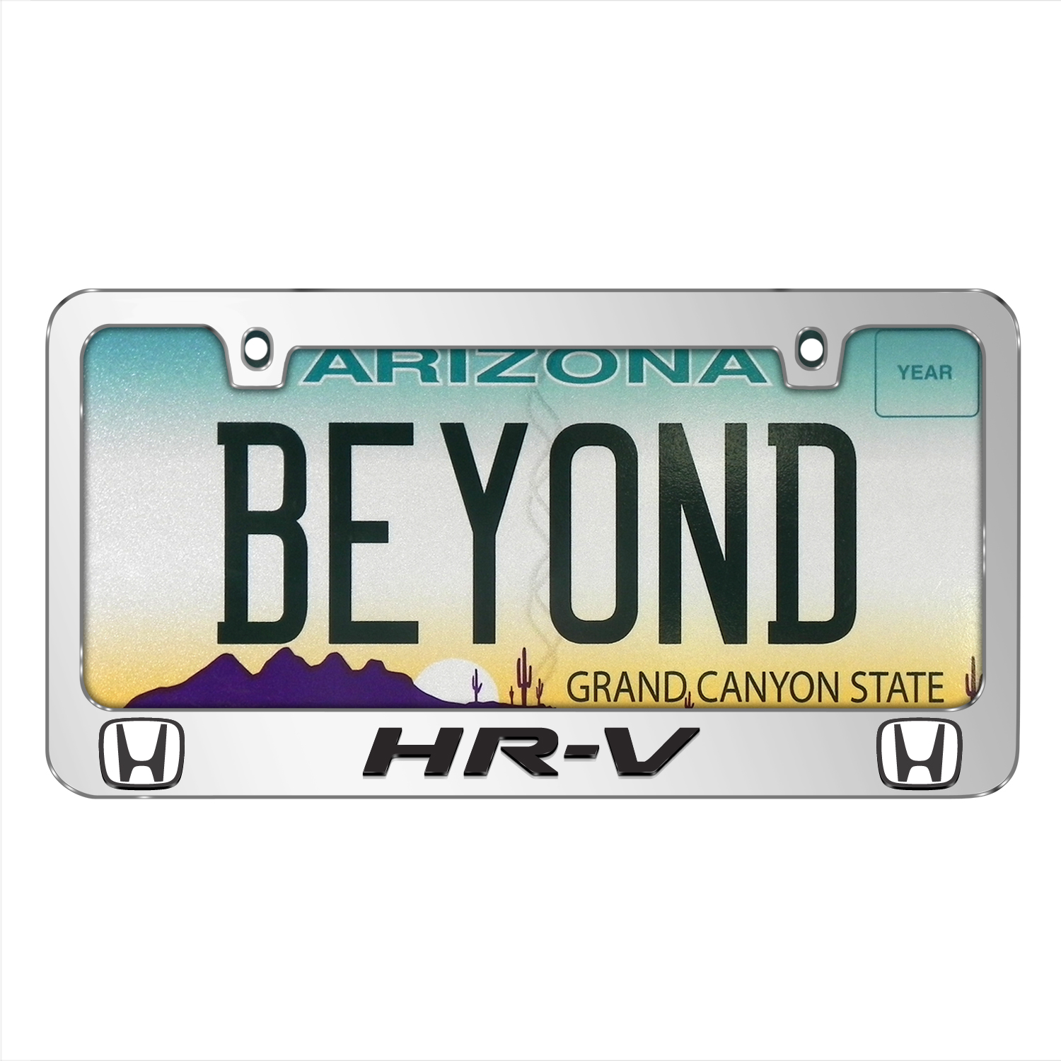 Honda HR-V Dual Logo 3D Embossed Letters on Mirror Chrome Metal License Plate Frame