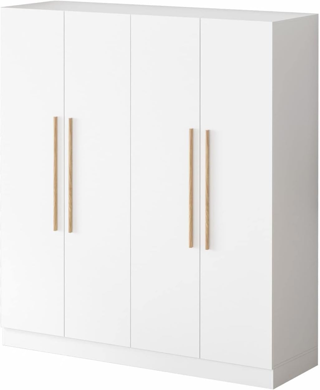 Modern Freestanding Solid Wood Wardrobe Closet with Storage Shelves White Glam MDF Finish