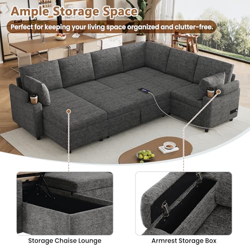 Oversized U-Shaped Sectional Sofa Couch Plush Corduroy Upholstered Modular Deep Seat Sofa&Couch Sectional W/Right Facing Chaise Lounge and 7 Toss Pillows for Home Apartment Living Room Furniture Sets