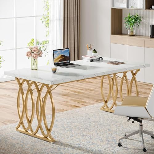 Tribesigns Executive Desk, 63" W Large Computer Desk, Modern Office Desk Conference Table Meeting Room Table, Business Furniture for Home Office, White