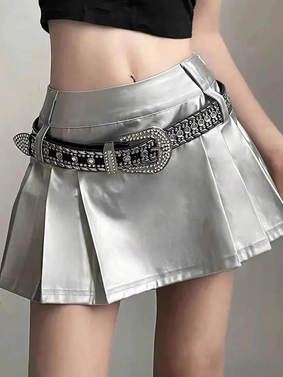 'Scale' Future Silver Metallic Pleated Skirt