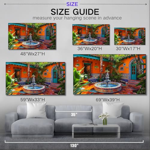 Mexican Village Wall Art,Colorful Wall Art,Mexican Canvas Wall Art,Mexican Wall Art,Large Abstract Wall Art,Large Wall Art for Living Room,Office,Entryway,Bedroom (Gold Metal Framed, 36"Wx20"H/92x52 cm)