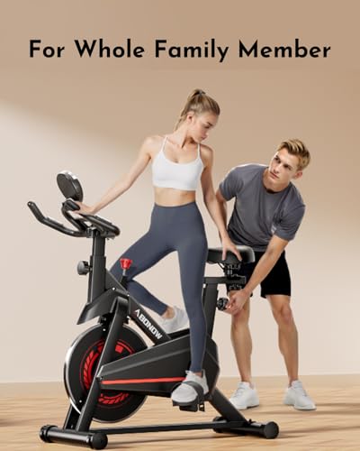 Exercise Bike, Low Noise Stationary Bikes for Home, Adjustable Brake Pad Indoor Cycling Bike, 300lbs Capacity Compact Workout Bike with Tablet Mount & Comfortable Padded Seat