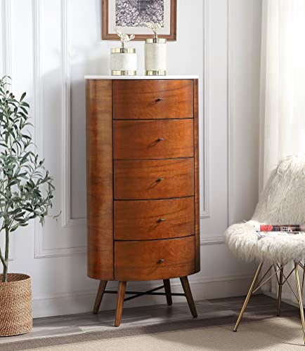Chest with 5 Storage Drawers, Marble Top and Ball Bearing Glides, LERFAN Modern Style Wood Dressers & Storage Cabinets, 26" X 18" X 52"H