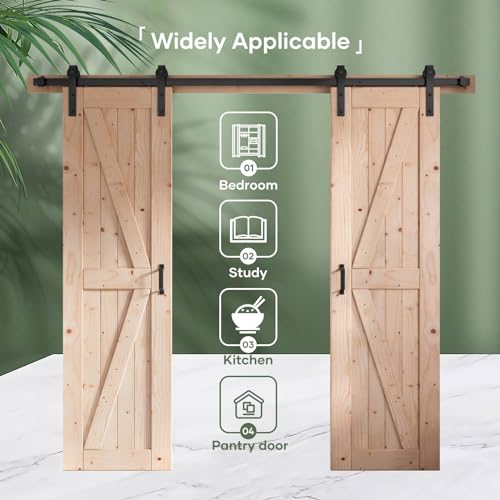 FREDBECK 48in x 80in Sliding Wood Barn Door with 8FT Barn Door Hardware Kit Included K Shape Solid Spruce Panel Sliding Door Double Surfaces Need to Assembly