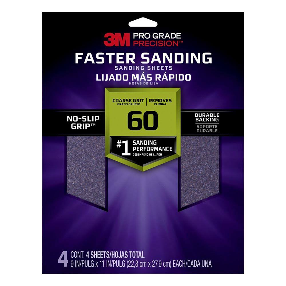 3M Pro Grade Precision 9 in. x 11 in. 60-Grit Coarse Faster Sanding Sheets (Case of 20, 4-Packs)