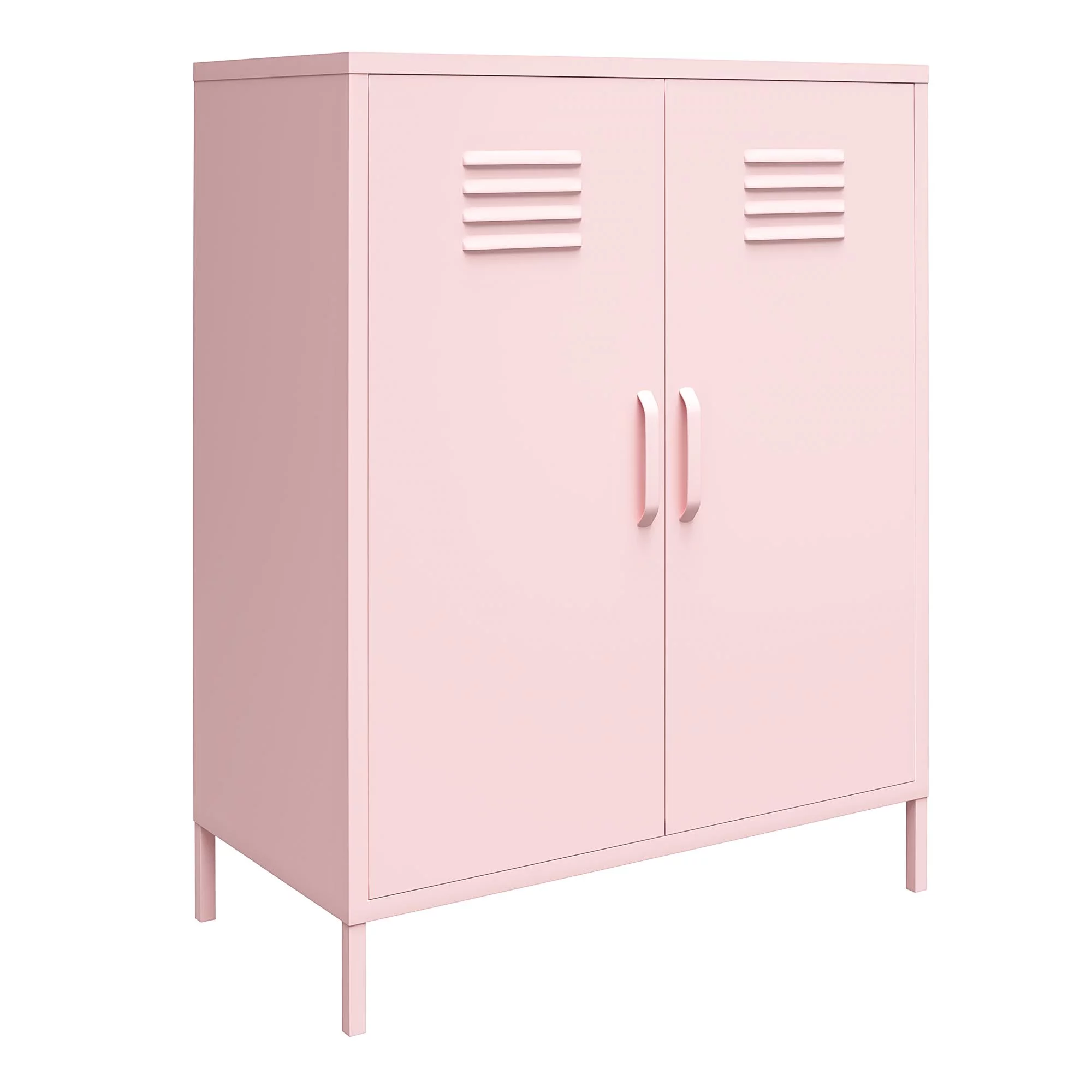 Novogratz Cache 2 Door Metal Locker Style Storage Accent Cabinet, Bashful Pink