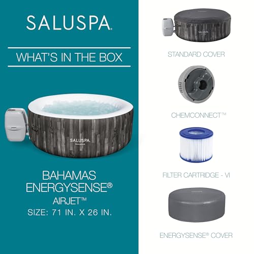 Bestway SaluSpa Cancun AirJet 2 to 4 Person Inflatable Hot Tub, 71 x 26 Inch Round Portable Outdoor Spa with 120 Soothing Jets and Cover, Gray