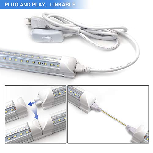 10-Pack 8ft LED Shop Light Fixture - 90W T8 Integrated LED Tube Light - 6500K 12000LM V-Shape Linkable - High Output - Clear Cover - Plug and Play - 270 Degree Lighting for Garage, Shop, Barn