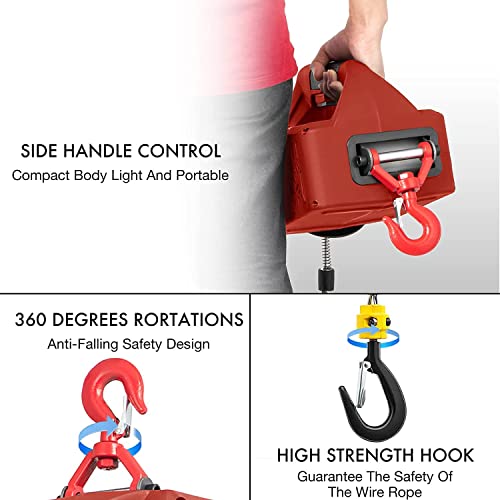 3 in 1 Electric Hoist Winch, 1100LBS Portable Hoist Lift Crane 16FT/MIN 110 Volt Winch with Remote Control Electric Winch, 110V 500W with Overload Control