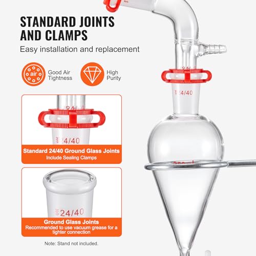 VEVOR New Laboratory Glassware 24/40 Chemistry Glassware 29PCS Chemistry Lab Glassware Kit 250 1000ml for Distillations Separation Purification Synthesis 24/40 29PCS