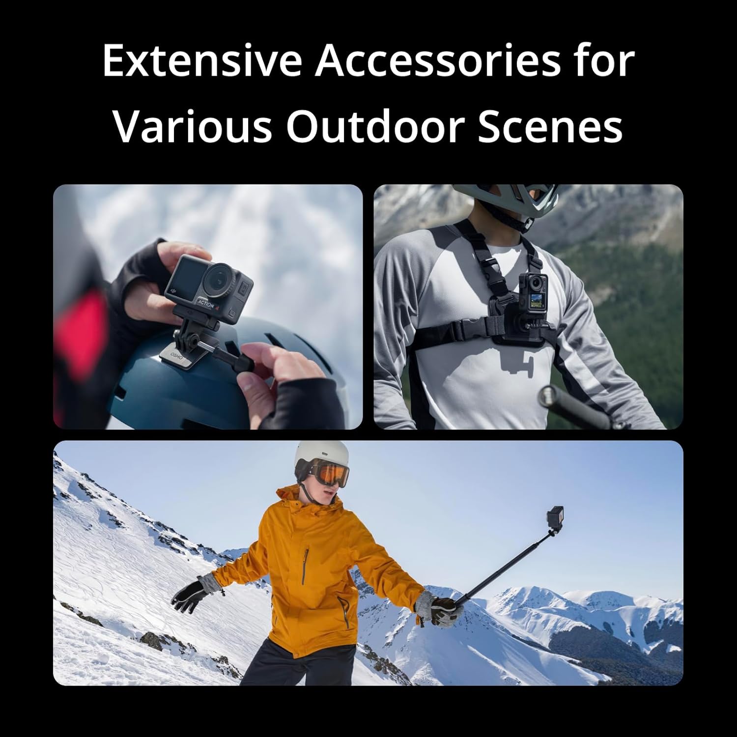DJI Osmo Action 4 Camera Adventure Combo Waterproof Bundle with 50 Piece Accessory Kit, Memory Card and Software - 1/1.3 Sensor, Low-Light Imaging, Deep-Freeze Resistant & Long-Lasting Battery Life
