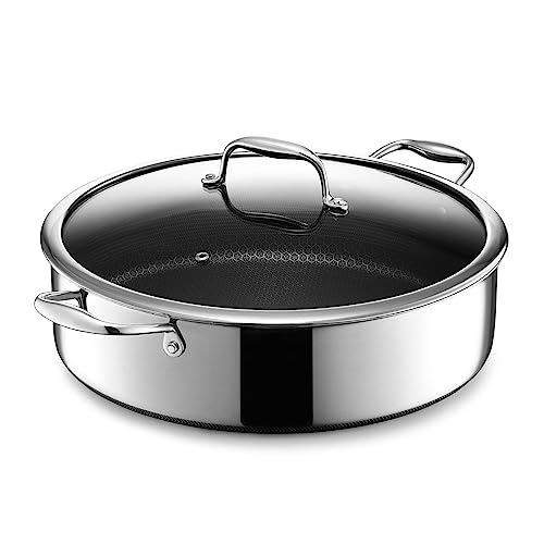 HexClad Hybrid Nonstick Deep Sauté Pan and Lid, Chicken Fryer, Dishwasher and Oven-Safe, Compatible with All Cooktops