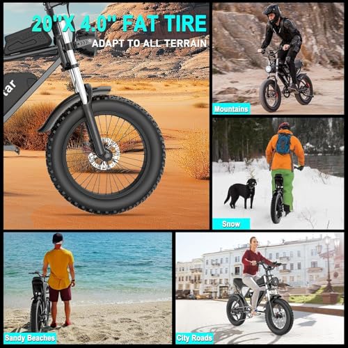 Electric Bike for Adults Q20, 2000/1500W, 37/30MPH,52V 40AH,48V/20AH E-Bike,30-180 Miles Electric Motorcycle, 20" Fat Tire Dirt Bike, UL2849 All Terrain for Mountains, Snow, Sand, Road