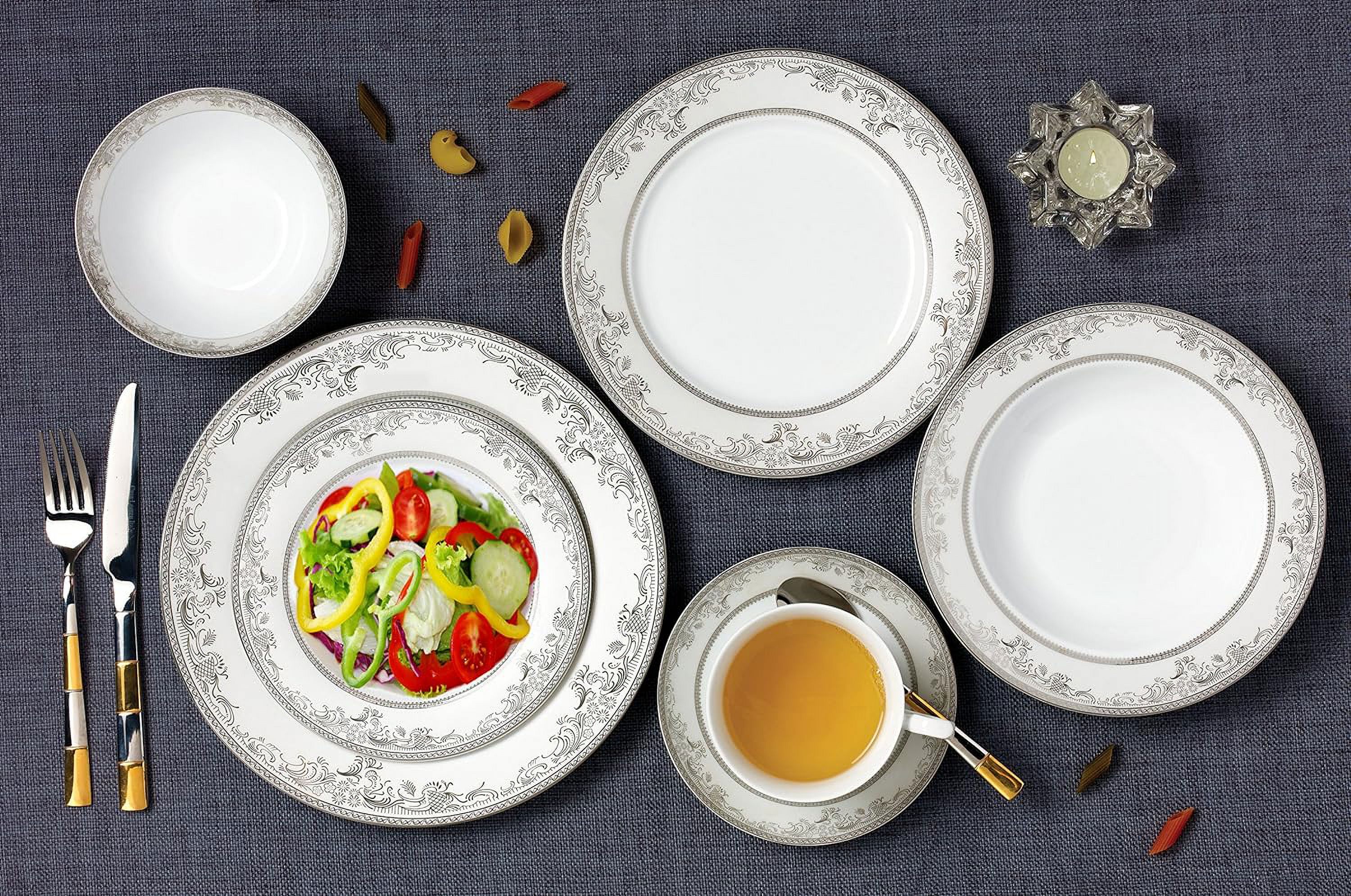 57 Piece 'Juliette' China Dinnerware Set (Service For 8 People), Silver