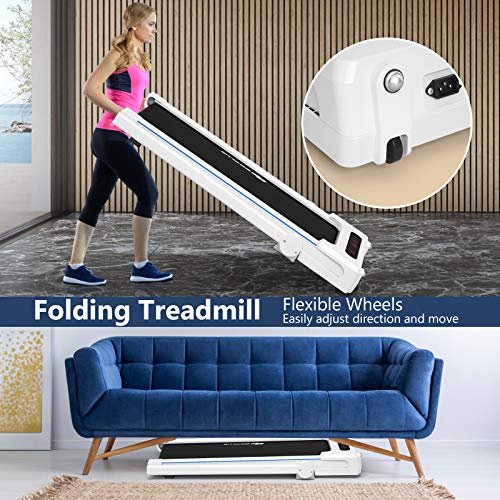 Goplus 3-in-1 Treadmill with Large Desk, 2.25HP Folding Electric Treadmills, LED Display, Remote Control, Blue Tooth Speakers, Walking Jogging Machine for Home/Office Use