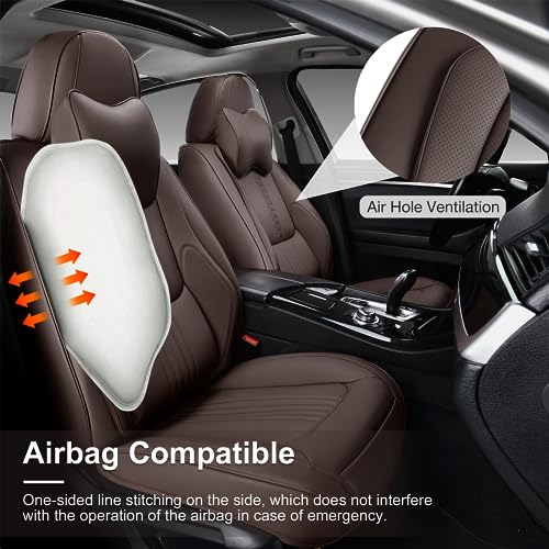 Car Seat Covers Full Set, Front and Rear Seat Covers for Cars, Waterproof Leather Auto Seat Protectors with Head Pillow, Car Seat Cushions Fit for Most Sedans SUV Pick-up Truck, Black&Navy