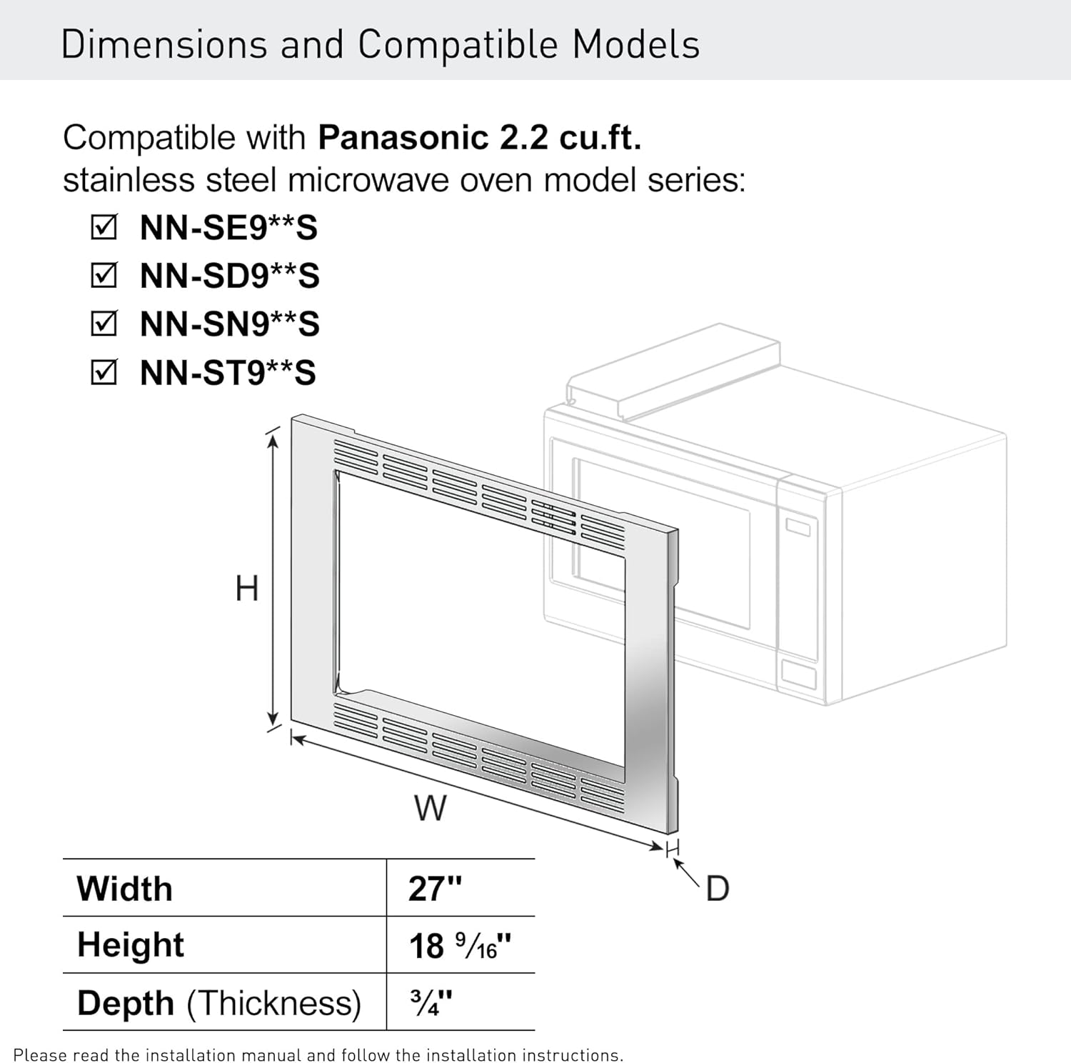 Panasonic NN-TK922SS 27-inch Trim Kit for 2.2 cu ft Microwave Ovens, 27 inch, Stainless Steel & Farberware Countertop Microwave 1000 Watts, 1.1 cu ft - Microwave Oven With LED Lighting