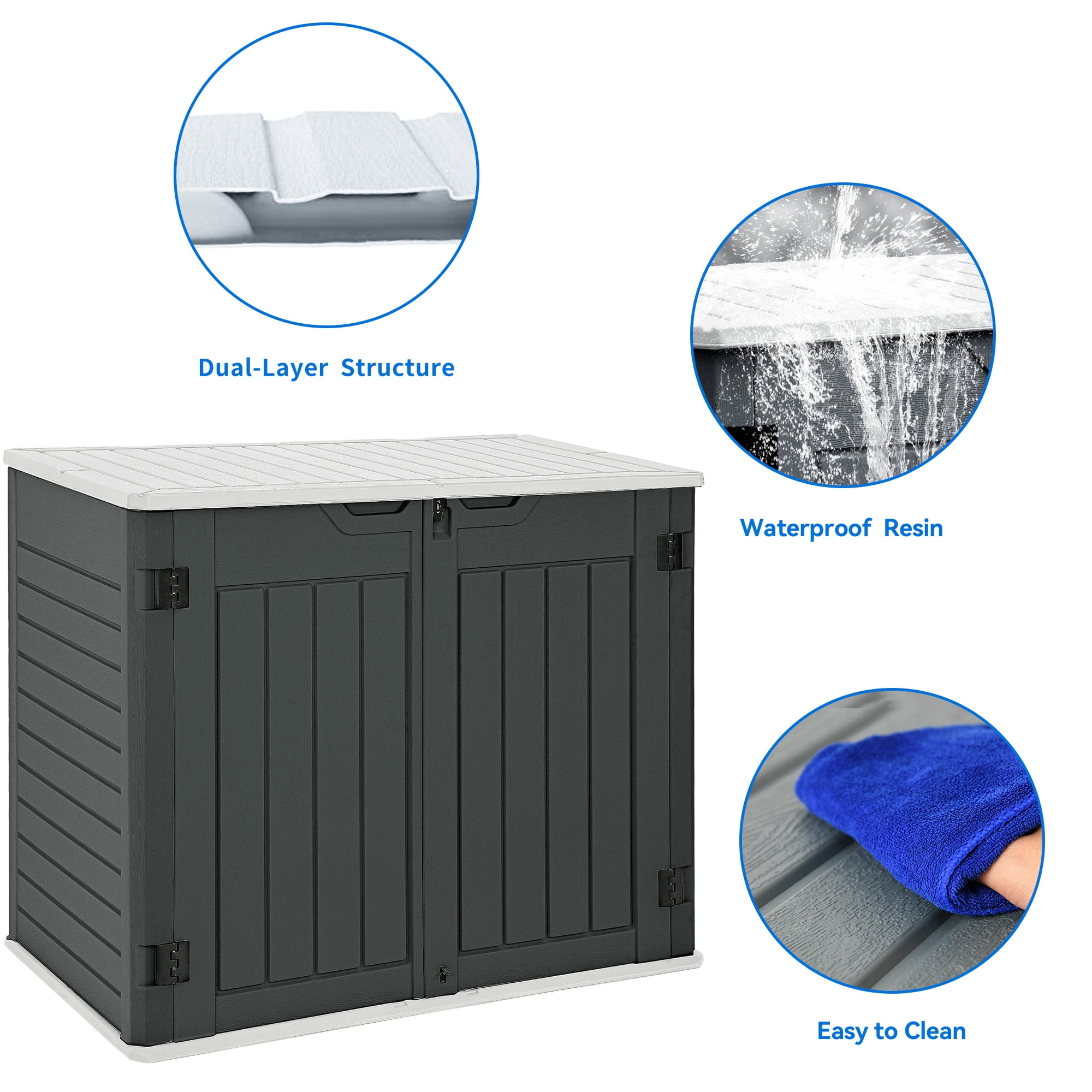 Dextrus Outdoor Horizontal Storage Sheds, Weather Resistant Resin Tool Shed, Multi-Opening Door for Easy Storage of Bike, Trash Cans, Garden Tools, Lawn Mowers, 35 Cu ft