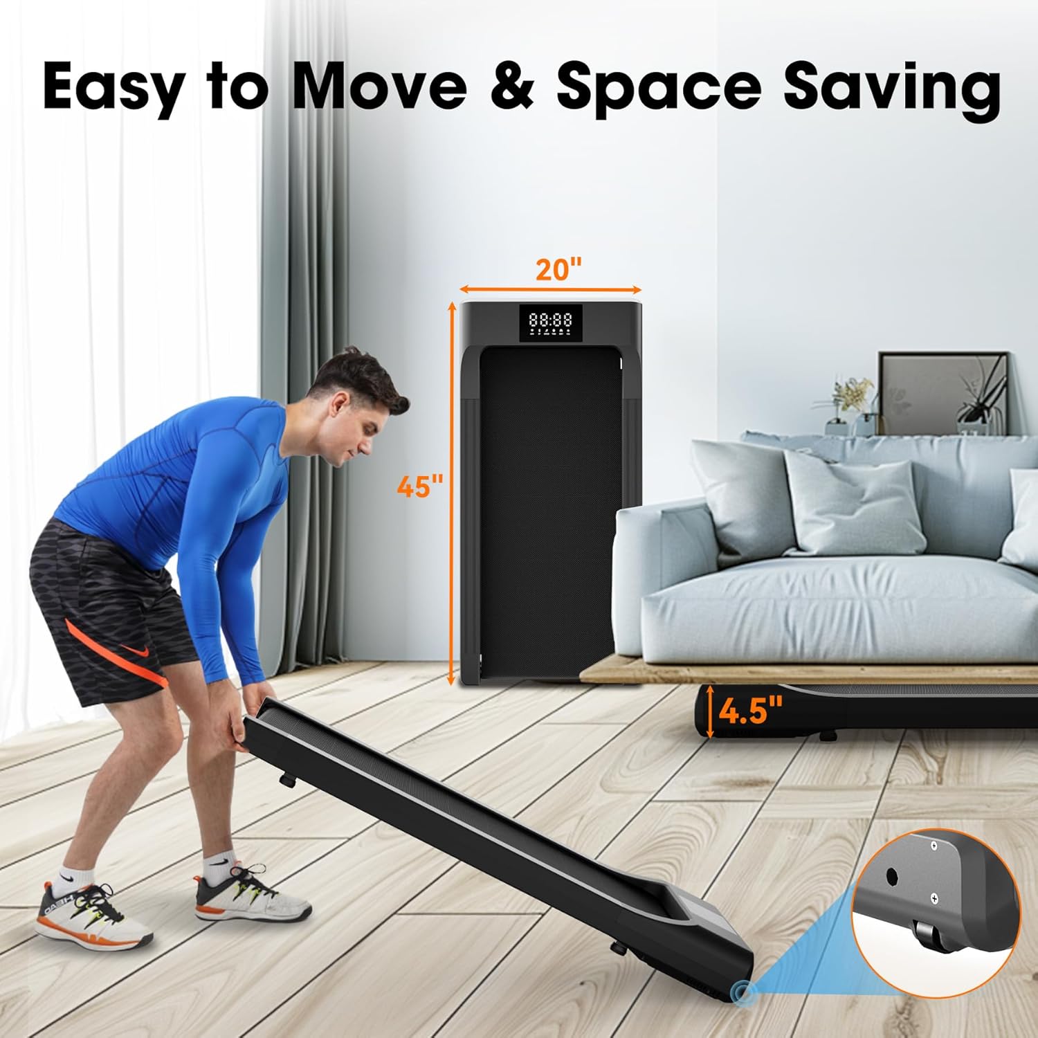 SupeRun Walking Pad, Under Desk Treadmill, 3 in 1 Portable Treadmill with Remote Control LED Display, 2.5 HP Quiet Walking Jogging Machine for Office Home Use, 300 Lbs Capacity