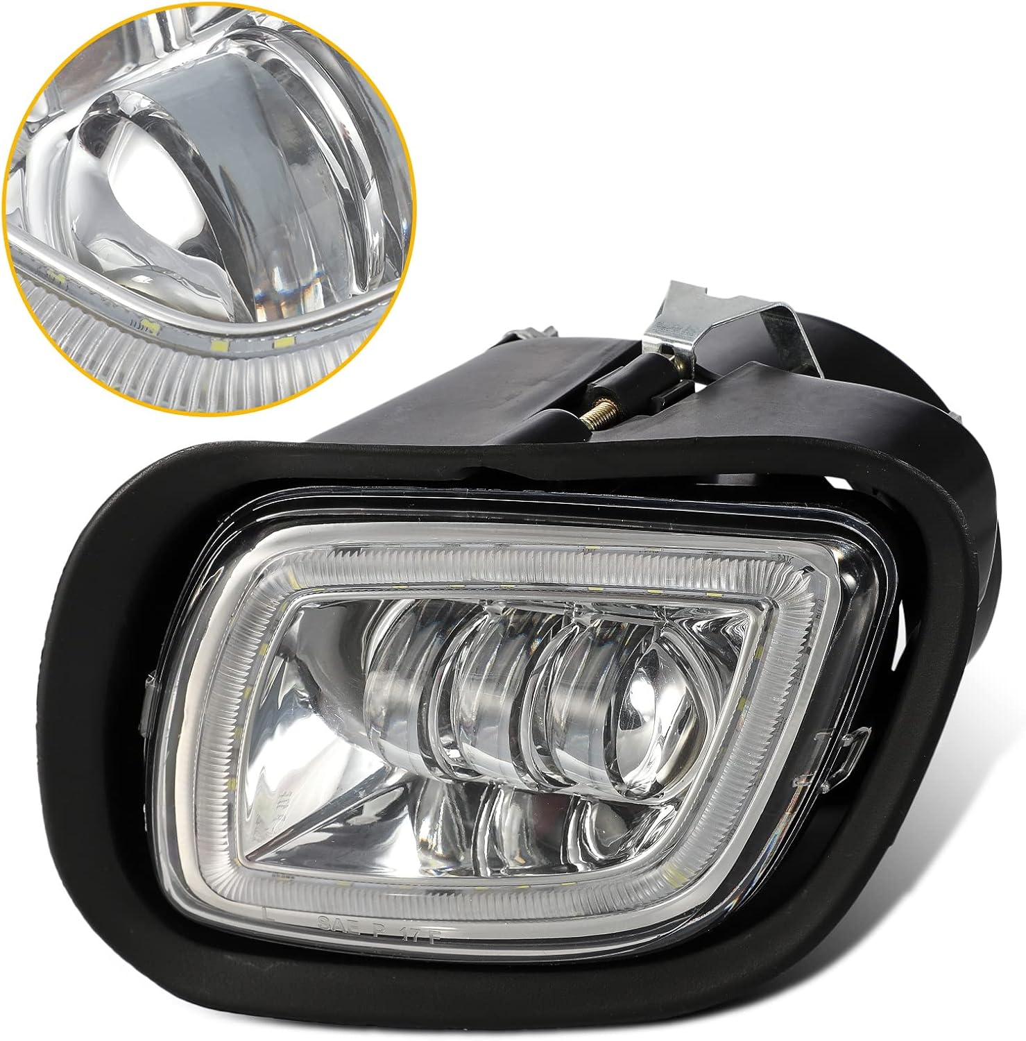 Partsam Pair Fog Lights Lamps with LED Halo Ring for Freightliner Cascadia 2008-2017 Clear Lens White Light/w Plug/12V