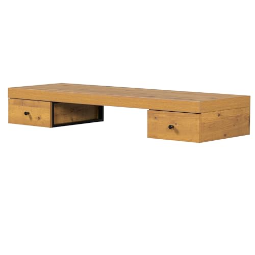 Floating Desk with Drawers - Floating Makeup Vanity with Wall Mounted Design and 2 Sliding Storage Drawers, Wall Mounted Desk with Wood Grain Decals, Floating Table for Wall (Natural)