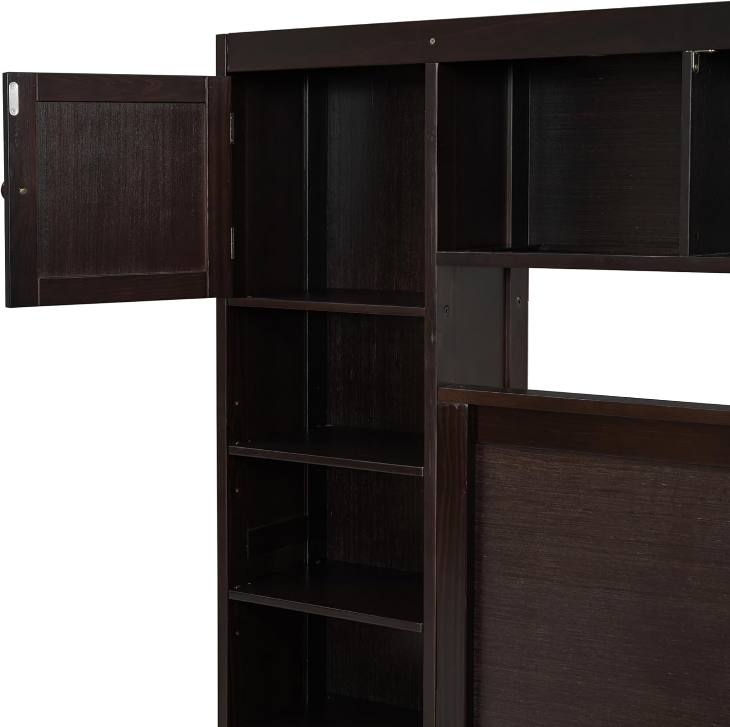 Full Storage Bed with Bookcase Headboard, Wood Full Size Platform Bed with Trundle and 2 Storage Drawers, Full Bed Frame with Cabinet and Shelf, No Box Spring Needed,Espresso