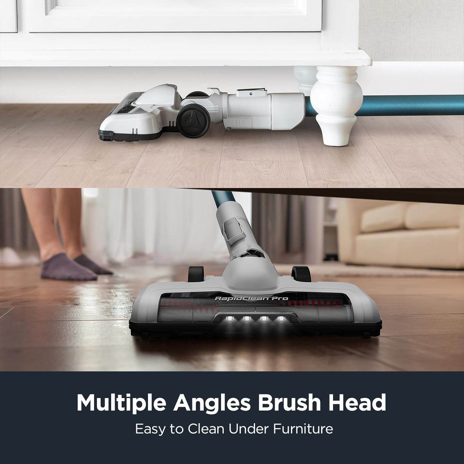 Eureka NEC280TL RapidClean Pro Cordless Cleaner for Hard Floors, Lightweight Vacuum LED Headlights, Convenient Stick and Handheld Vac, White