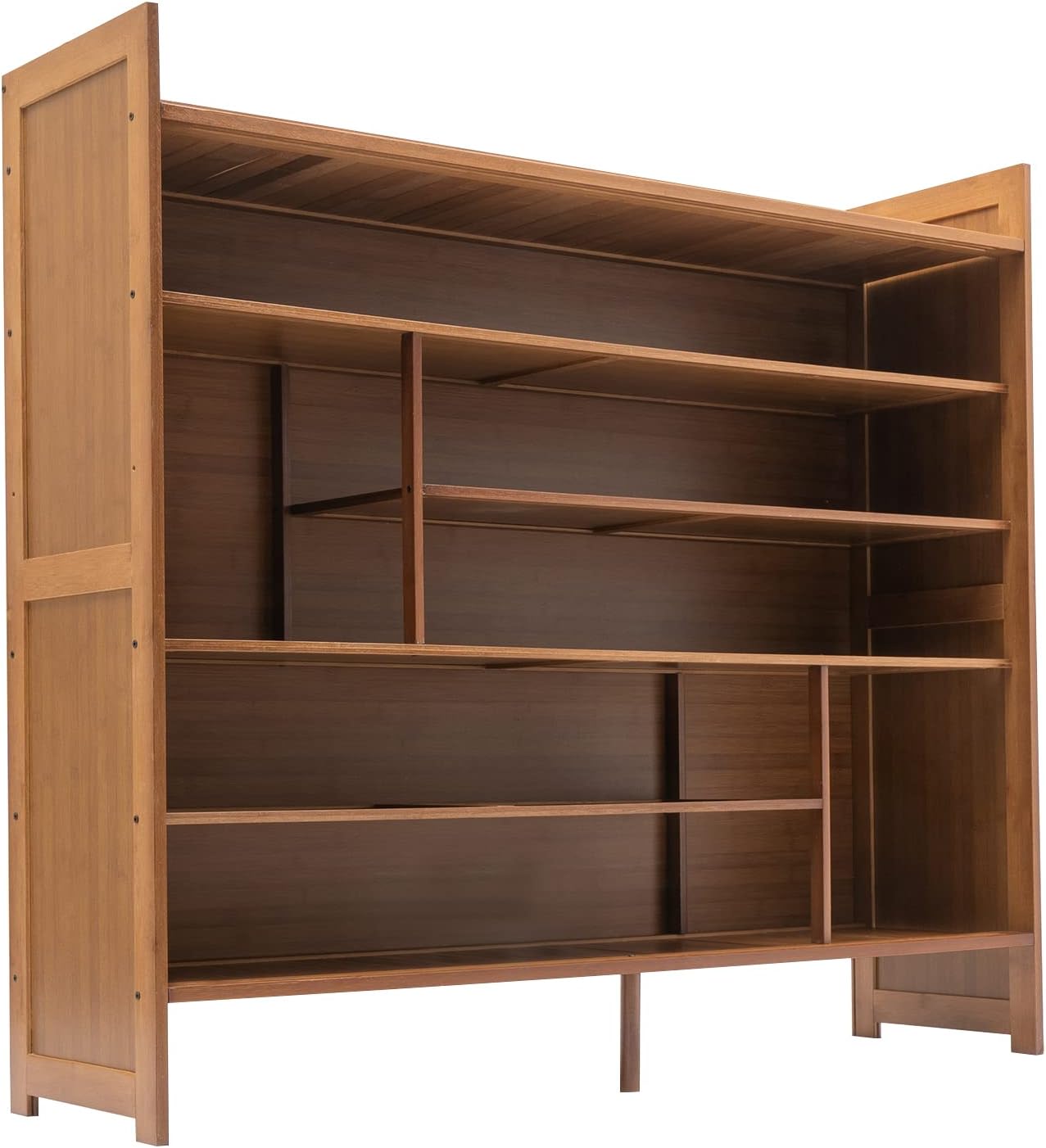 6 Tier Shoe Cabinet Storage with Grid Doors for Entryway Natural Bamboo Shoe Cabinet Shoe Rack Shoe Organizer Space Saving Shoe Storage Bench for Entryway and Hallway (Brown)