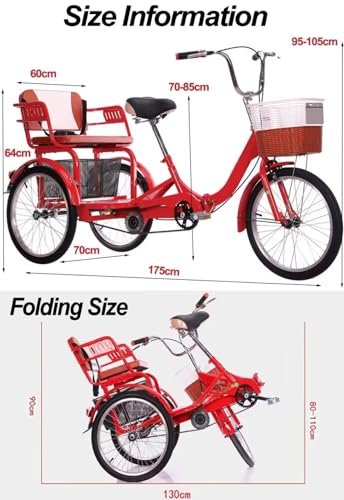Folding Adult tricycles with Back seat,Elderly Rickshaw Pedals Tricycle,Cruiser Trike,3 Wheels Bicycles for Hanging Out and Traveling,Front and Rear Brakes