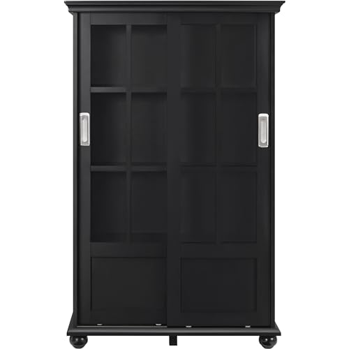 Ameriwood Home Aaron Lane Bookcase with Sliding Glass Doors, Red