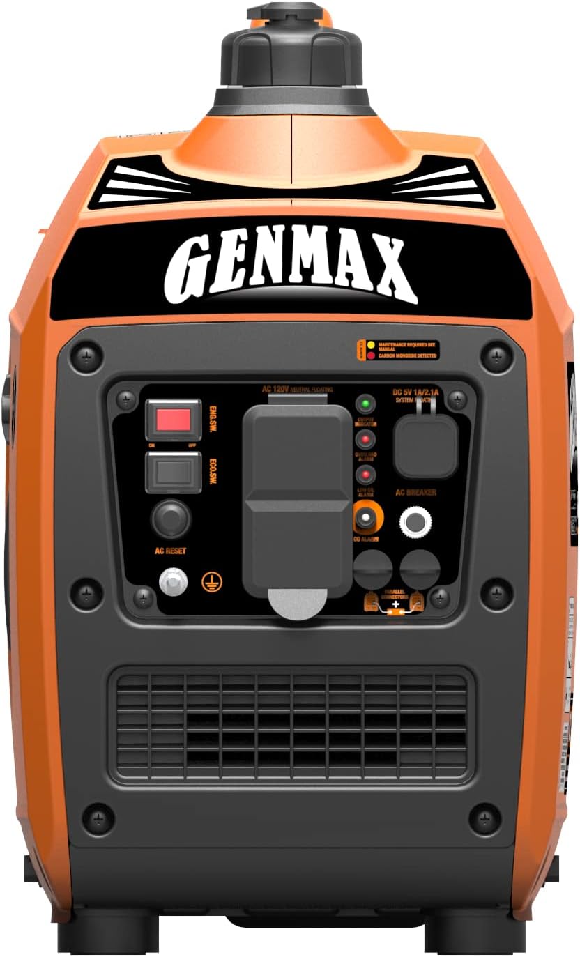 GENMAX Quiet Power Series Inverter Generator，Gas Powered, EPA Compliant, Eco-Mode Feature, Ultra Lightweight for Backup Home Use & Camping (GM5500i)