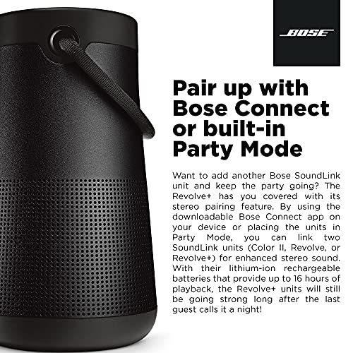 Bose SoundLink Revolve+ (Series II) Bluetooth Speaker, Portable Speaker with Microphone, Wireless Water Resistant Travel Speaker with 360 Degree Sound, Long Lasting Battery and Handle, Black