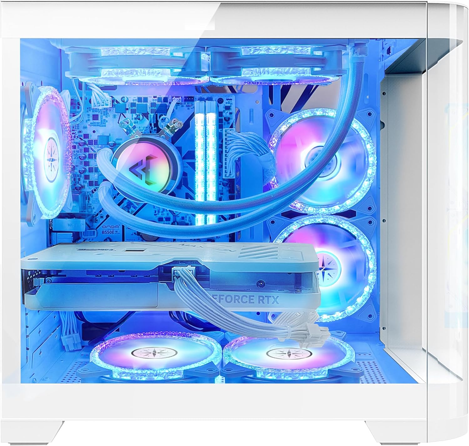 Poseidon White Gaming PC Desktop - AMD Ryzen 7 5700X 8-Core 3.4GHz - GeForce RTX 4060-1TB M.2 +1TB SATA SSD - 32GB DDR4 3200MHz - 240mm AIO CPU Liquid Cooler - Windows 11 Pro Computer