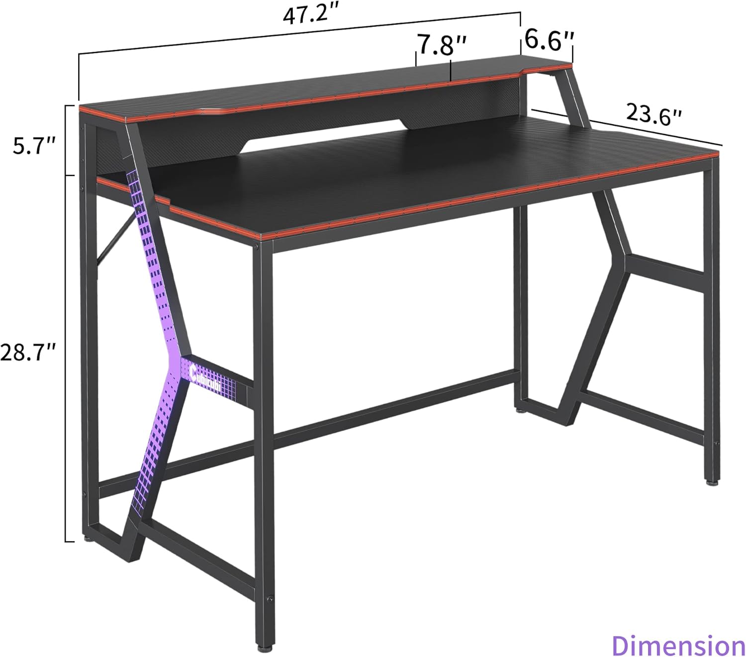 CubiCubi Carrier Gaming Desk 47 inch Gamer Workstation, Home Computer Carbon Fiber Surface Gaming Desk PC Table with Monitor Stand